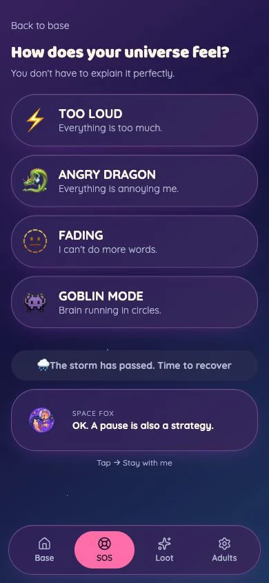 Goblinaut SOS screen for regulation